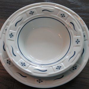 Longaberger Set of 2 Bowls Soup Salad Woven Traditions Ivory Blue Accents USA